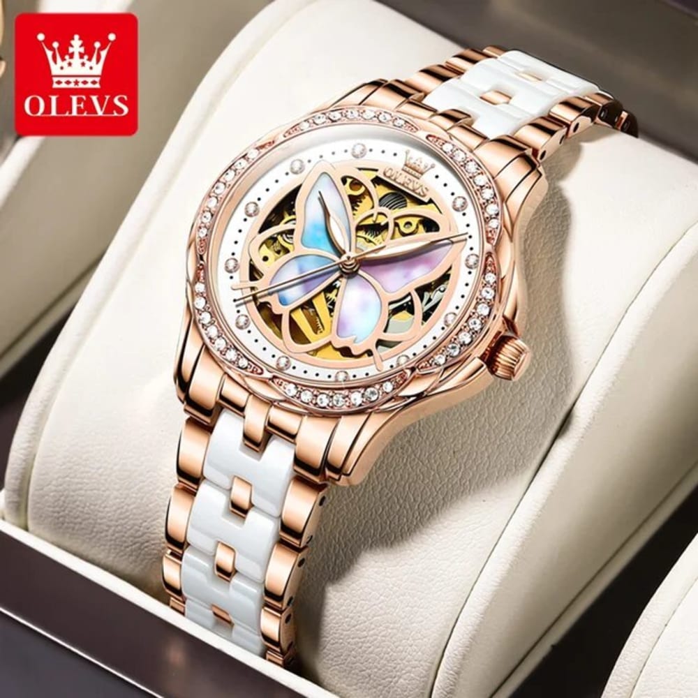 OLEVS  Rose Gold Elegant Butterfly Mechanical Watch for Women